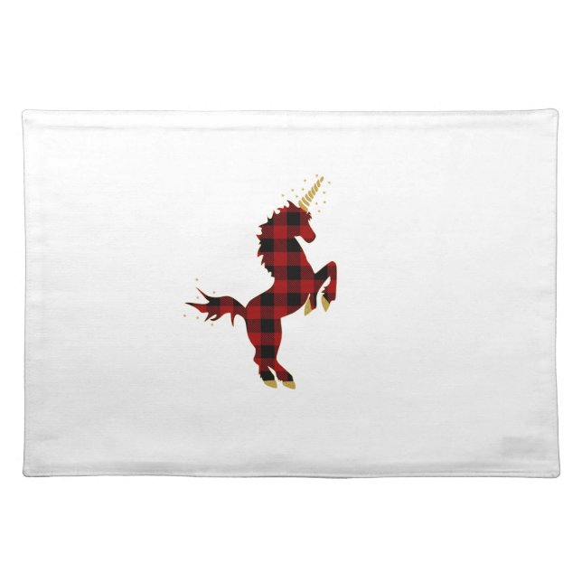 Red Buffalo Plaid Unicorn Christmas Tee for Mom &  Cloth Placemat (Front)