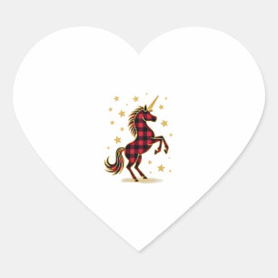 Red Buffalo Plaid Unicorn Christmas Tee for Mom & Heart Sticker