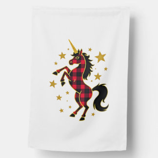 Red Buffalo Plaid Unicorn Christmas Tee for Mom &  House Flag