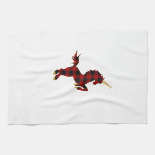 Red Buffalo Plaid Unicorn Christmas Tee for Mom & Kitchen Towel