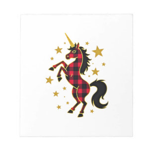 Red Buffalo Plaid Unicorn Christmas Tee for Mom & Notepad