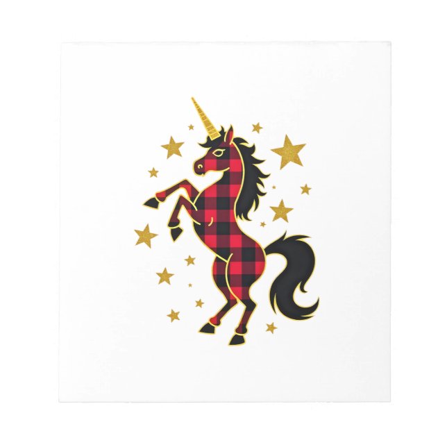 Red Buffalo Plaid Unicorn Christmas Tee for Mom &  Notepad (Front)