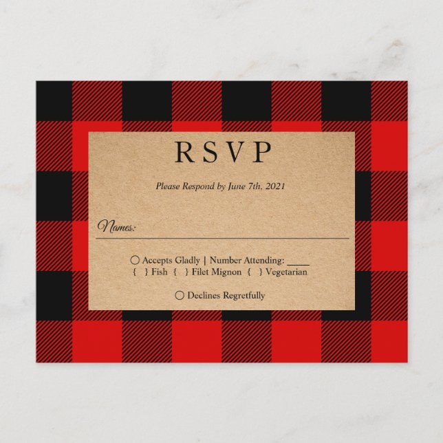 Red Buffalo Plaid Vintage Craft Invitation Postcar Postcard (Front)