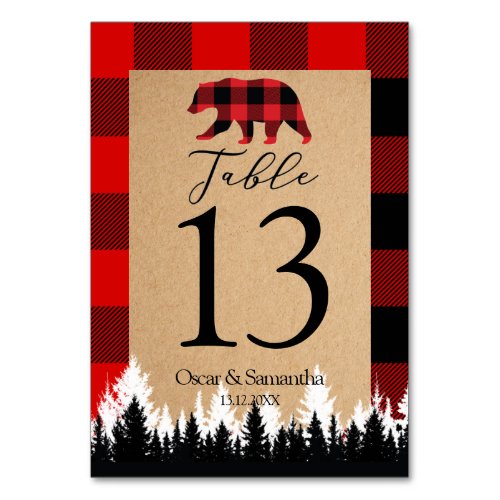 Red Buffalo Plaid Vintage Craft Table Number