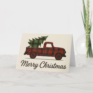 Red Buffalo Plaid Vintage Truck & Christmas Tree Card