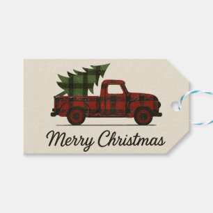 Red Buffalo Plaid Vintage Truck & Christmas Tree Gift Tags