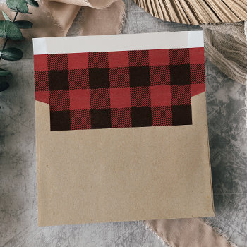 Red Buffalo Plaid Warm Wishes Christmas Envelope by ChristmasPaperCo at Zazzle