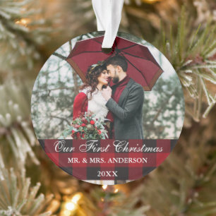 Red Buffalo Plaid Wedding Our First Christmas Ornament