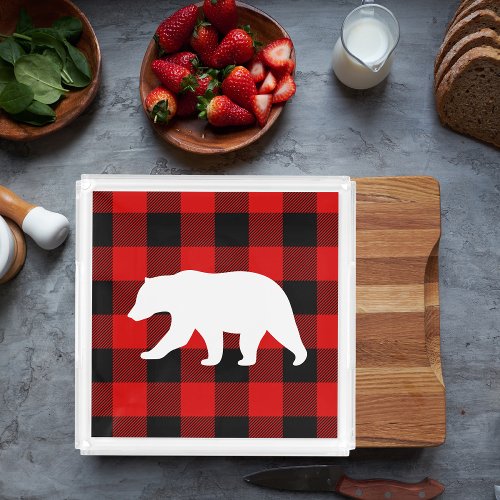 Red Buffalo Plaid  White Bear Acrylic Tray