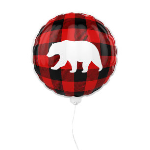 Red Buffalo Plaid & White Bear Balloon