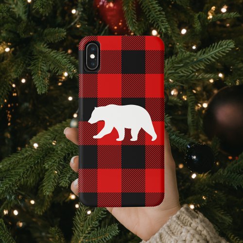 Red Buffalo Plaid  White Bear iPhone XS Max Case