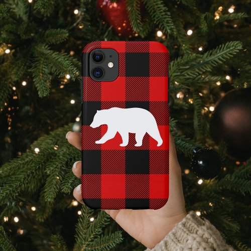 Red Buffalo Plaid  White Bear iPhone 11 Case