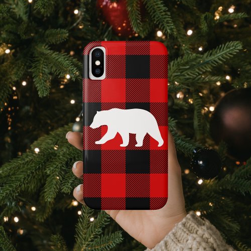 Red Buffalo Plaid  White Bear iPhone XS Case