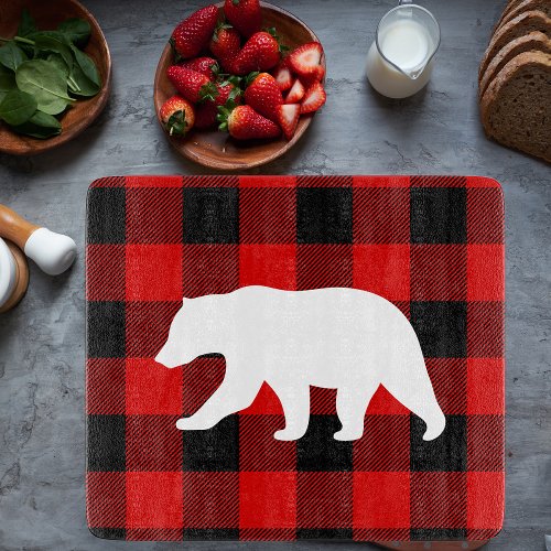 Red Buffalo Plaid  White Bear Cutting Board