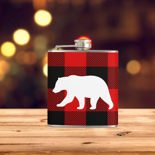 Red Buffalo Plaid & White Bear Flask