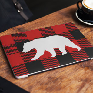 Red Buffalo Plaid & White Bear HP Laptop Skin