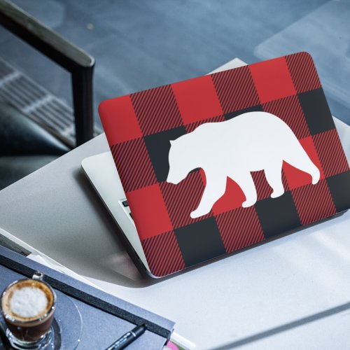 Red Buffalo Plaid  White Bear HP Laptop Skin
