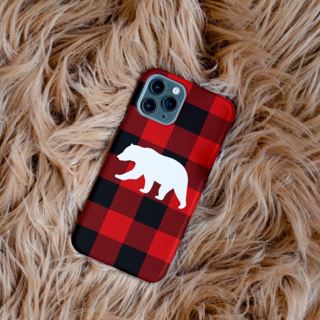 Red Buffalo Plaid & White Bear iPhone Case (Creator Uploaded)