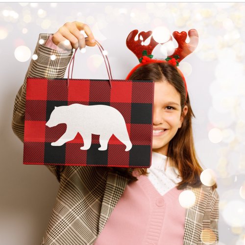 Red Buffalo Plaid  White Bear Large Gift Bag