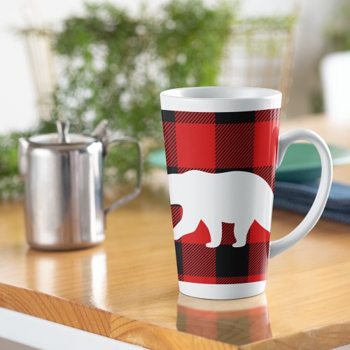 Red Buffalo Plaid  White Bear Latte Mug