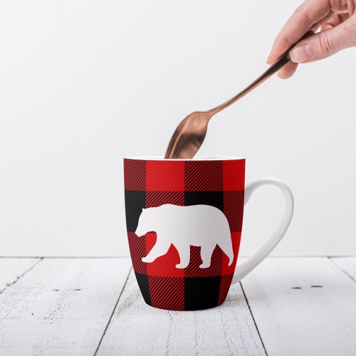 Red Buffalo Plaid  White Bear Latte Mug