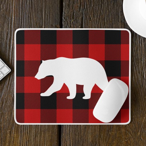 Red Buffalo Plaid  White Bear Mouse Pad