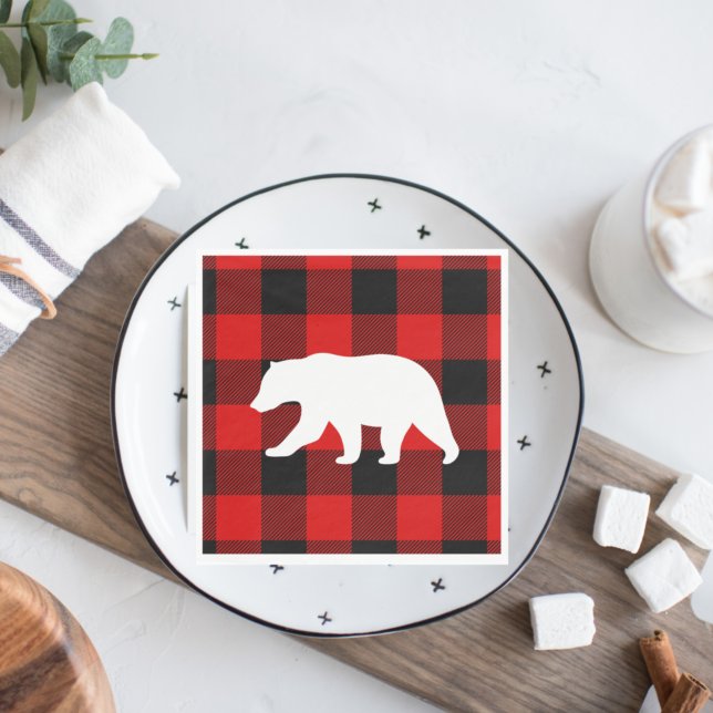 Red Buffalo Plaid & White Bear Napkins (Creator Uploaded)