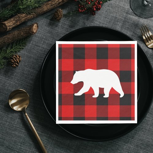 Red Buffalo Plaid  White Bear Napkins