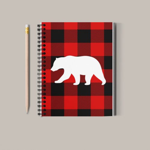 Red Buffalo Plaid  White Bear Notebook