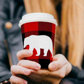 Red Buffalo Plaid & White Bear Paper Cups