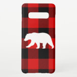 Red Buffalo Plaid & White Bear Samsung Galaxy S10  Case<br><div class="desc">Red Buffalo Plaid & White Bear</div>