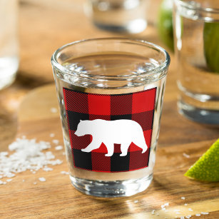 Red Buffalo Plaid & White Bear Shot Glass