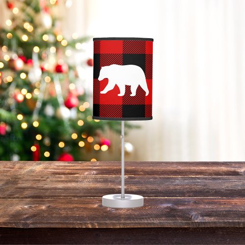 Red Buffalo Plaid  White Bear Table Lamp