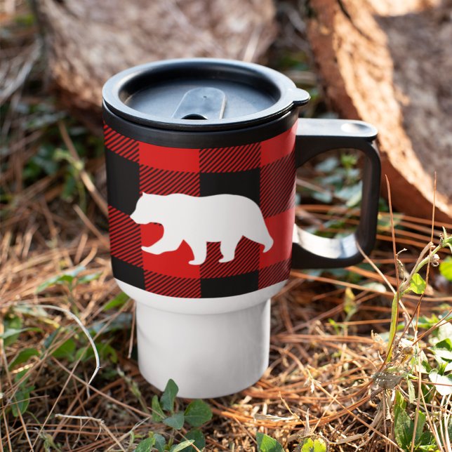 Red Buffalo Plaid & White Bear Travel Mug (Creator Uploaded)