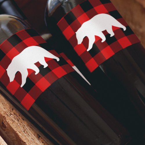Red Buffalo Plaid  White Bear Wine Label