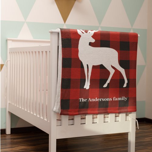 Red Buffalo Plaid  White Deer  Personal Name Baby Blanket