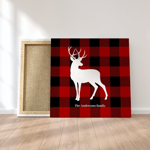 Red Buffalo Plaid  White Deer  Personal Name Canvas Print