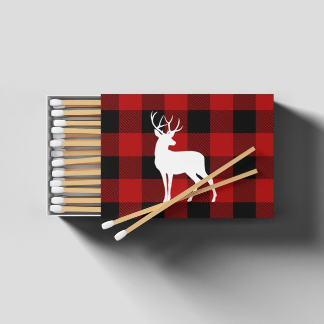 Red Buffalo Plaid & White Deer | Personal Name Matchboxes (Creator Uploaded)