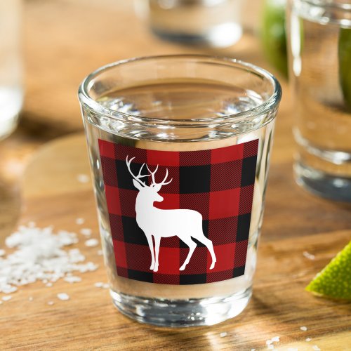 Red Buffalo Plaid  White Deer  Personal Name Shot Glass