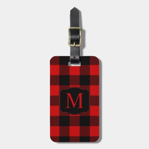 Red Buffalo Plaid with Custom Monogram Luggage Tag