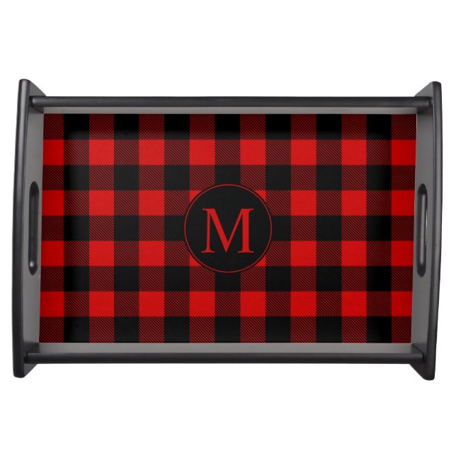 Red Buffalo Plaid with Custom Monogram Serving Tray (Front)