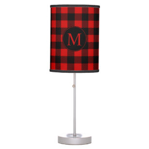Red Buffalo Plaid with Custom Monogram Table Lamp