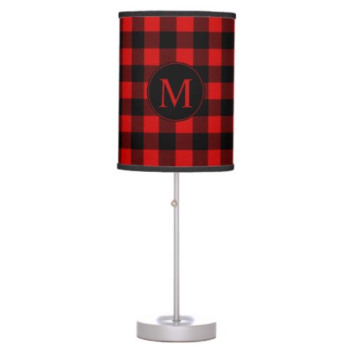 Red Buffalo Plaid with Custom Monogram Table Lamp