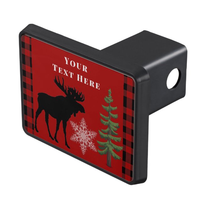 Red Buffalo Plaid With Moose Trailer Hitch Cover (Top Right)