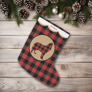 Red Buffalo Plaid Wolf Personalized Large Christmas Stocking