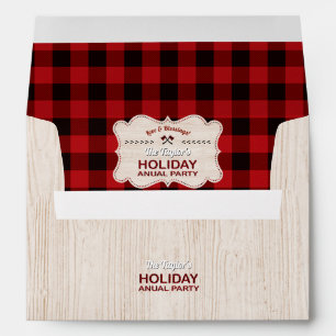 Red Buffalo Plaid Wood Holiday Annual Party Envelope