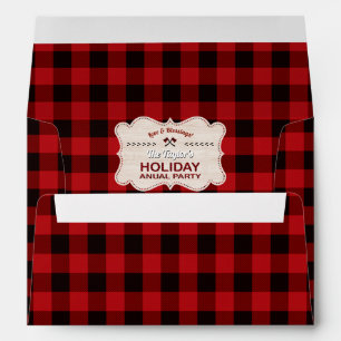 Red Buffalo Plaid Wood Holiday Annual Party Envelope