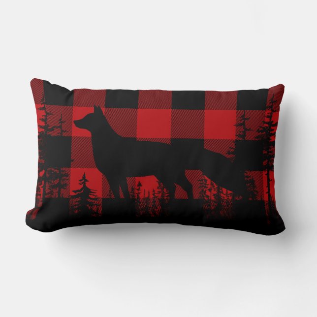 Red Buffalo Plaid Woodland Pine Forest Fox Lumbar  Lumbar Pillow (Front)