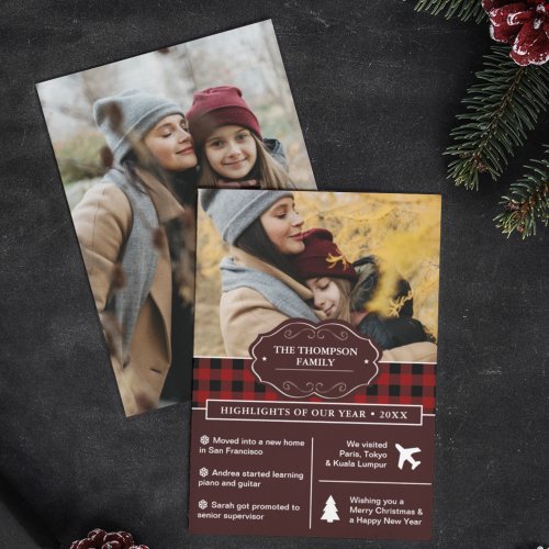 Red Buffalo Plaid Year in Review Christmas Photo Holiday Card