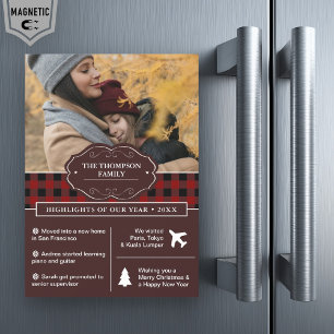 Red Buffalo Plaid Year in Review Christmas Photo Magnetic Invitation